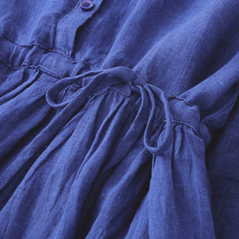 Buddha Stonesプレーン ロングスリーブ コットン ミディドレス ポケット付き - image 5