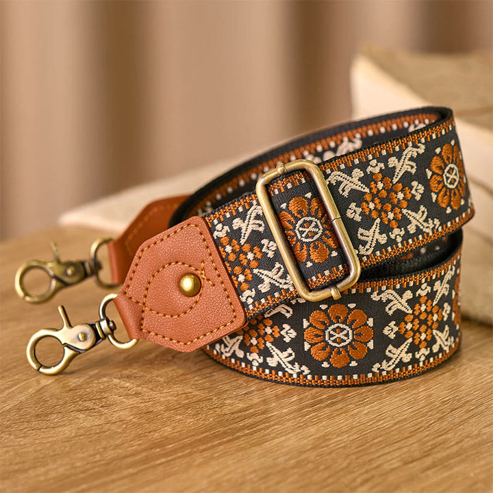 Buddha Stonesブラウン フラワー ジャカード 調節可能 ハンドバッグ クロスボディ ショルダーバッグ ストラップ - image 3