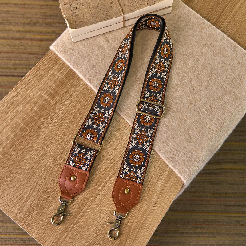 Buddha Stonesブラウン フラワー ジャカード 調節可能 ハンドバッグ クロスボディ ショルダーバッグ ストラップ - image 1