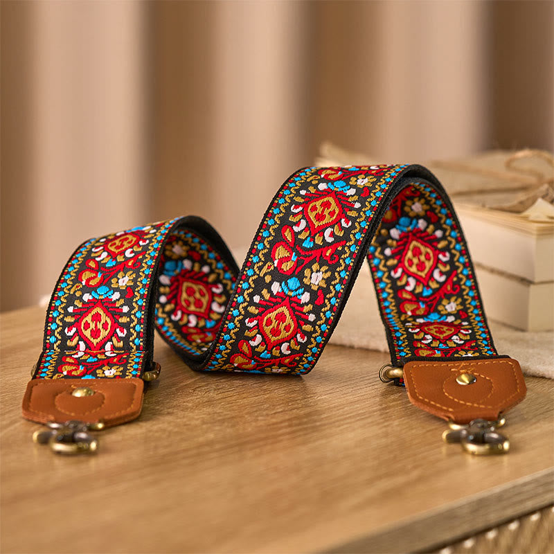 Buddha Stonesブラウン ブラック サフラワー ジャカード 調節可能 ハンドバッグ クロスボディ ショルダーバッグ ストラップ - 茶色 - 80～140cm×5cm - image 0