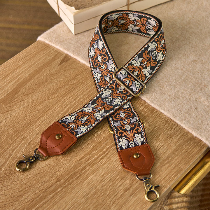 Buddha Stonesの花の幾何学模様の刺繍が施された調節可能なハンドバッグ、クロスボディショルダーバッグのストラップ交換用 - 茶色 - 80～140cm×5cm - image 0