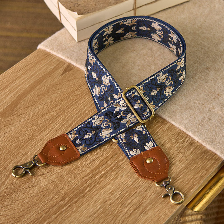 Buddha Stonesの花の幾何学模様の刺繍が施された調節可能なハンドバッグ、クロスボディショルダーバッグのストラップ交換用 - スティールブルー - 80～140cm×5cm - image 5