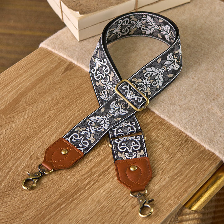 Buddha Stonesの花の幾何学模様の刺繍が施された調節可能なハンドバッグ、クロスボディショルダーバッグのストラップ交換用 - 黒 白 - 80～140cm×5cm - image 25