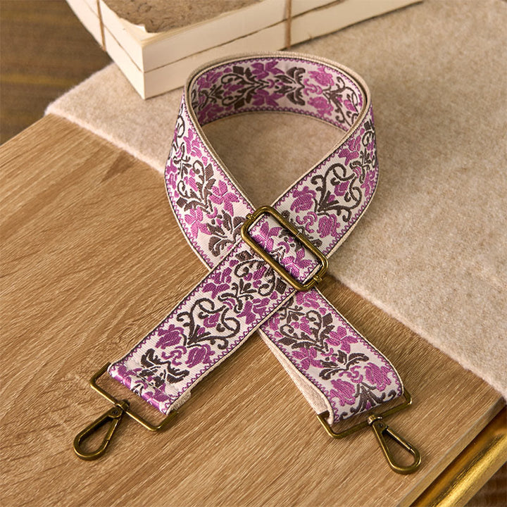 Buddha Stonesボヘミアンフラワー幾何学模様刺繍調節可能なハンドバッグクロスボディショルダーバッグ財布ストラップ交換用 - ピンク - 75～135cm×5cm - image 7