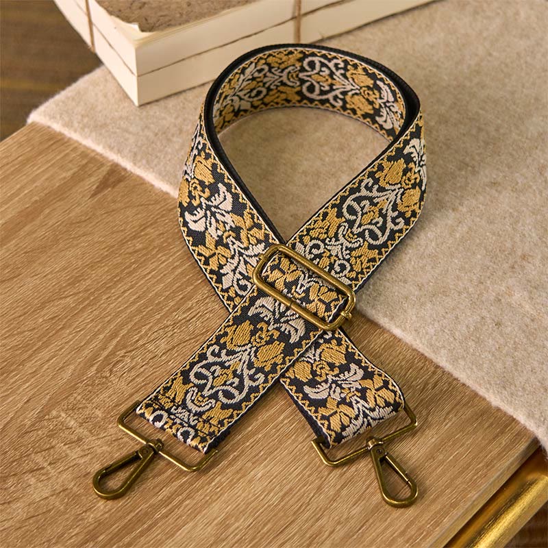 Buddha Stonesボヘミアンフラワー幾何学模様刺繍調節可能なハンドバッグクロスボディショルダーバッグ財布ストラップ交換用 - ブラックカーキ - 75～135cm×5cm - image 13