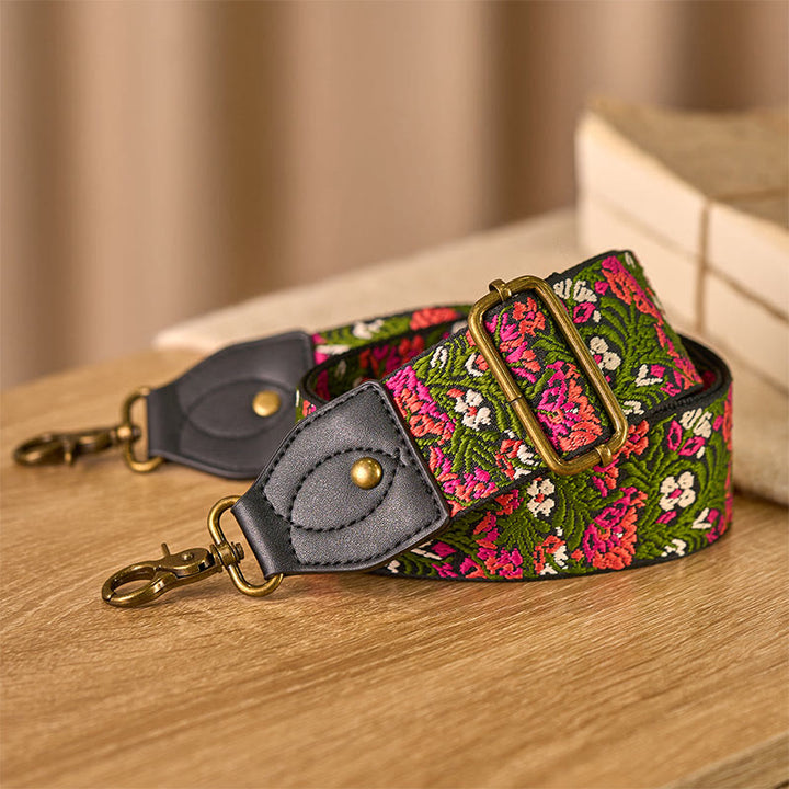 Buddha Stonesボヘミアンローズレッドフラワーグリーンリーフ刺繍調節可能なハンドバッグクロスボディショルダーバッグ財布ストラップ交換用 - image 3