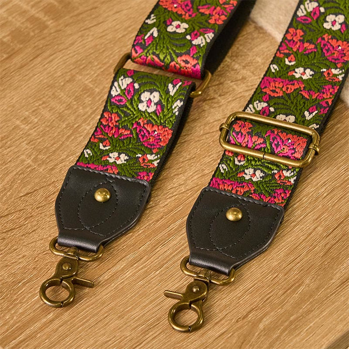 Buddha Stonesボヘミアンローズレッドフラワーグリーンリーフ刺繍調節可能なハンドバッグクロスボディショルダーバッグ財布ストラップ交換用 - image 4