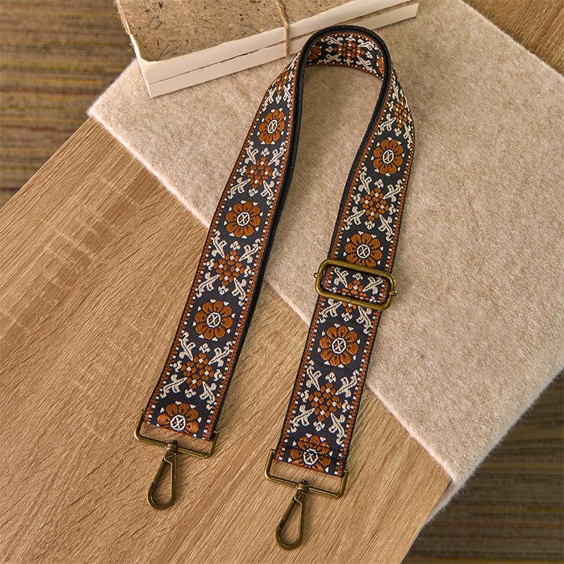 Buddha Stonesボヘミアン ブラウン フラワー 幾何学模様 調節可能 ハンドバッグ クロスボディ ショルダーバッグ ストラップ 交換用 - image 1