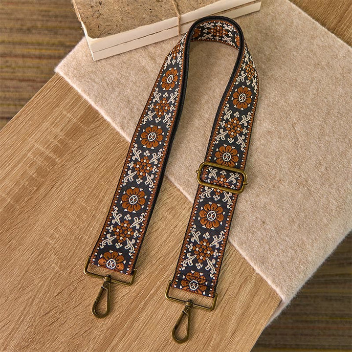 Buddha Stonesボヘミアン ブラウン フラワー 幾何学模様 調節可能 ハンドバッグ クロスボディ ショルダーバッグ ストラップ 交換用 - image 1