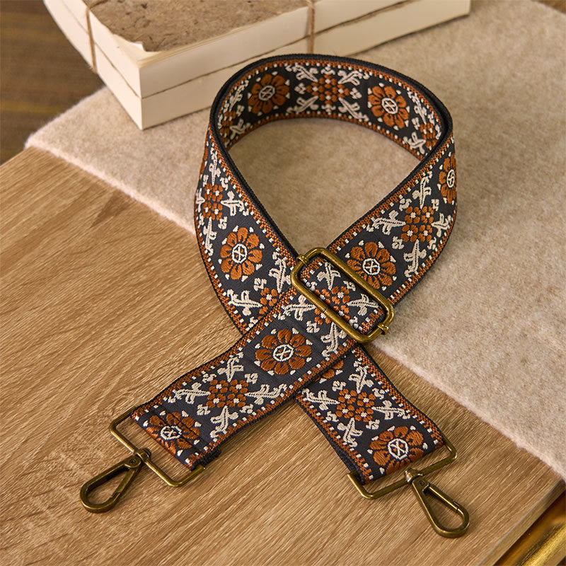 Buddha Stonesボヘミアン ブラウン フラワー 幾何学模様 調節可能 ハンドバッグ クロスボディ ショルダーバッグ ストラップ 交換用 - 茶色 - 70～135cm×5cm - image 0