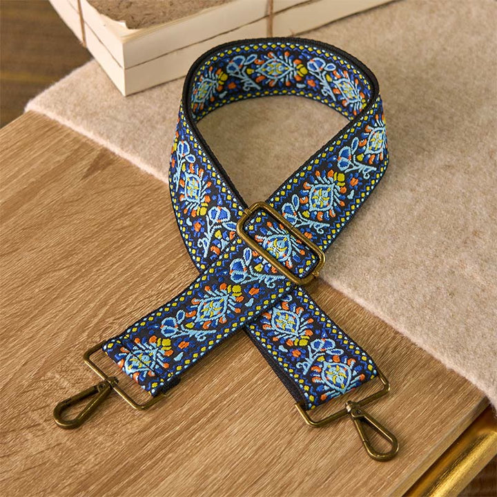 Buddha Stones Boho ネイビーブルーフラワー 幾何学模様 調節可能ハンドバッグ クロスボディ ショルダーバッグ ストラップ 交換用 - ネイビーブルー - 70～135cm×5cm - image 0