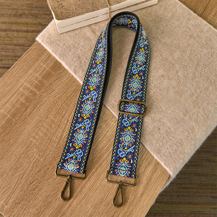 Buddha Stones Boho ネイビーブルーフラワー 幾何学模様 調節可能ハンドバッグ クロスボディ ショルダーバッグ ストラップ 交換用 - image 1