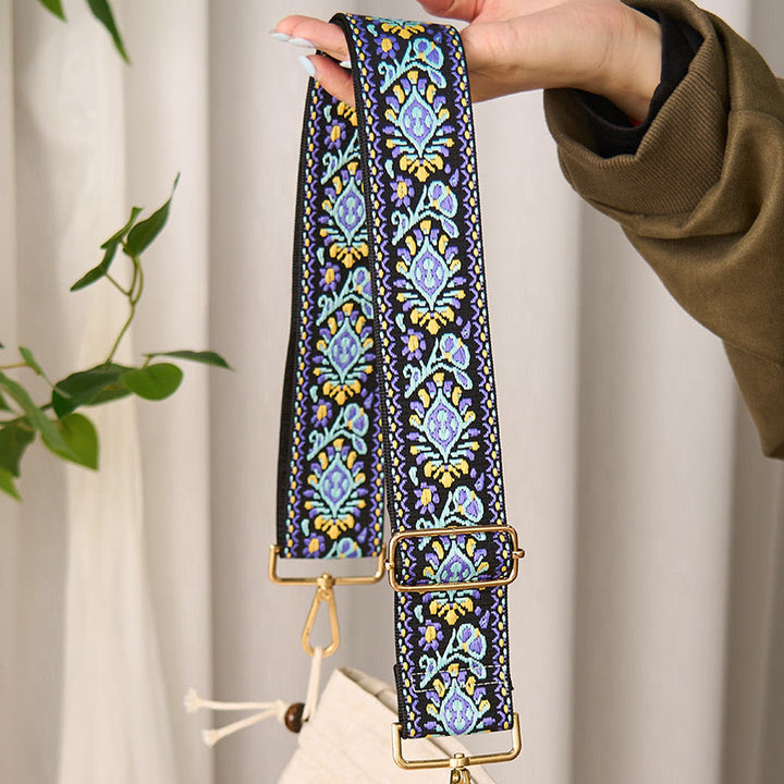 Buddha Stonesボヘミアンフラワー幾何学模様ストライプ刺繍調節可能ハンドバッグクロスボディショルダーバッグ財布ストラップ交換用 - image 2