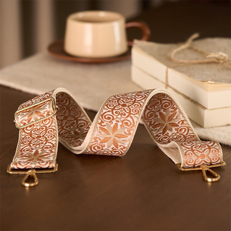 Buddha Stonesボヘミアンブラウンベージュフラワー幾何学模様刺繍調節可能なハンドバッグクロスボディショルダーバッグ財布ストラップ交換用 - image 3