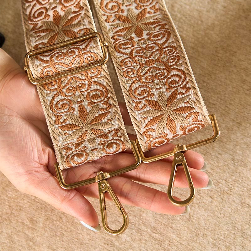 Buddha Stonesボヘミアンブラウンベージュフラワー幾何学模様刺繍調節可能なハンドバッグクロスボディショルダーバッグ財布ストラップ交換用 - image 7