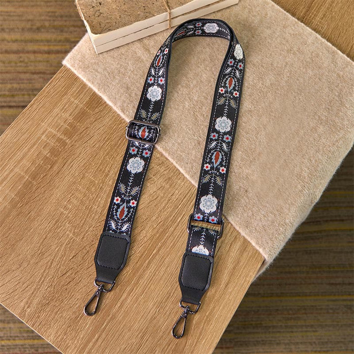Buddha Stonesボヘミアン ブラックフラワー 幾何学模様 調節可能 ハンドバッグ クロスボディ ショルダーバッグ ストラップ 交換用 - image 1