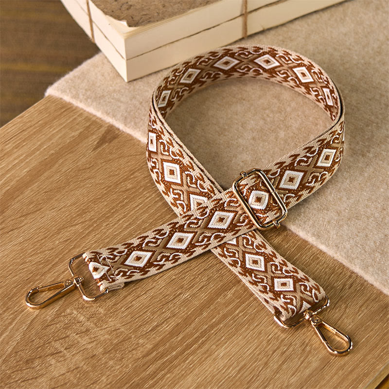 Buddha Stonesボヘミアン 菱形 四辺形 ストライプ 幾何学模様 ジャカード 調節可能 ハンドバッグ クロスボディ ショルダーバッグ ストラップ 交換用 - 茶色 - 75～145cm×3.8cm - image 13