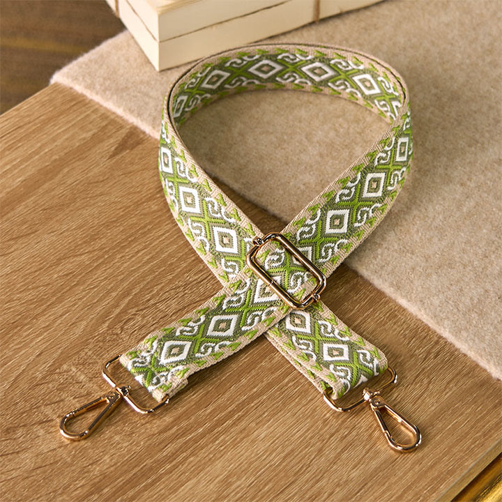 Buddha Stonesボヘミアン 菱形 四辺形 ストライプ 幾何学模様 ジャカード 調節可能 ハンドバッグ クロスボディ ショルダーバッグ ストラップ 交換用 - ライトグリーン - 75～145cm×3.8cm - image 11