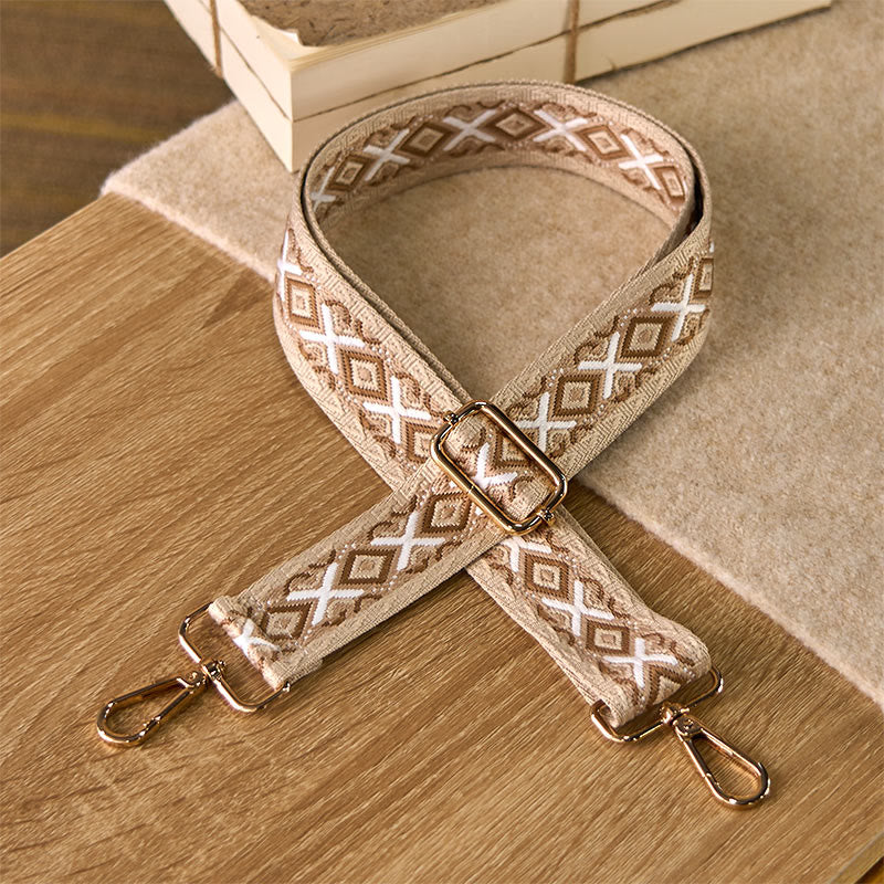 Buddha Stonesボヘミアン ロンバス ストライプ 幾何学模様 ジャカード 調節可能 ハンドバッグ クロスボディ ショルダーバッグ ストラップ 交換用 - 茶色 - 75～145cm×3.8cm - image 7