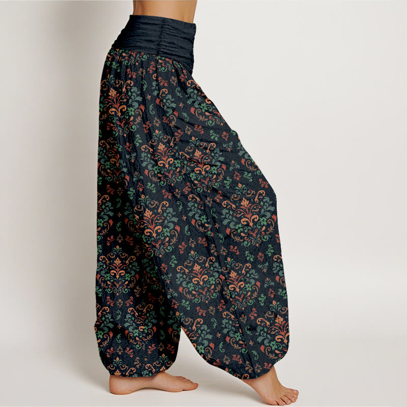 Buddha Stonesピュアコットン レトロ シンメトリー 花 葉柄 レディース 伸縮性ウエスト ハーレムパンツ - image 2