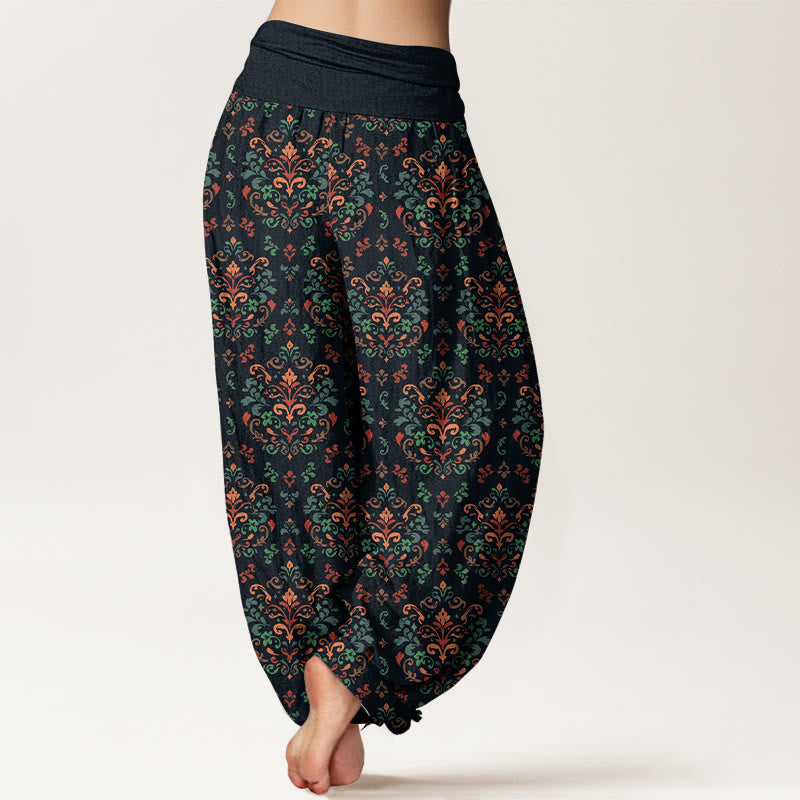 Buddha Stonesピュアコットン レトロ シンメトリー 花 葉柄 レディース 伸縮性ウエスト ハーレムパンツ - image 1