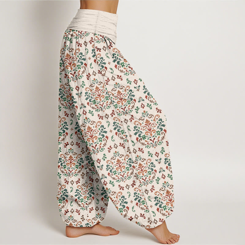 Buddha Stonesピュアコットン レトロ シンメトリー 花 葉柄 レディース 伸縮性ウエスト ハーレムパンツ - image 10