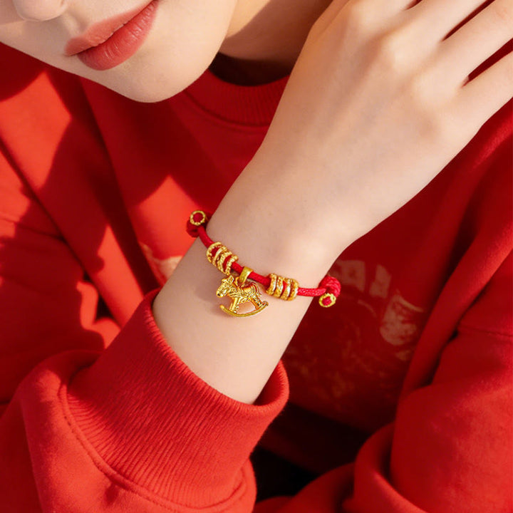 Buddha Stones午年 シンプル 馬 サークル チャーム ロープ 信仰 ブレスレット - image 3