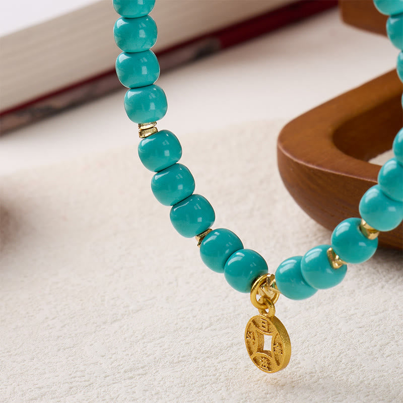 Buddha Stones銅貨チャーム模造ターコイズブレスレット - image 3