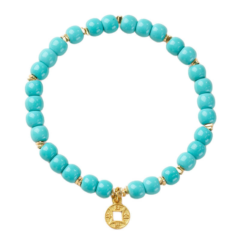 Buddha Stones銅貨チャーム模造ターコイズブレスレット - image 5