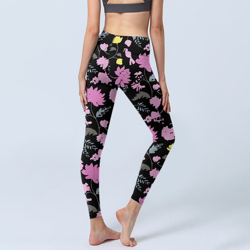 Buddha Stones水彩風の柔らかな色合いの花葉柄プリントジムレギンスレディースヨガパンツ - image 4