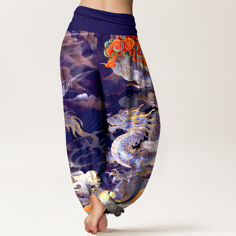 Buddha Stonesピュアコットン ゴージャス ドラゴン クラウド レインボー柄 レディース 伸縮性ウエスト ハーレムパンツ - image 6