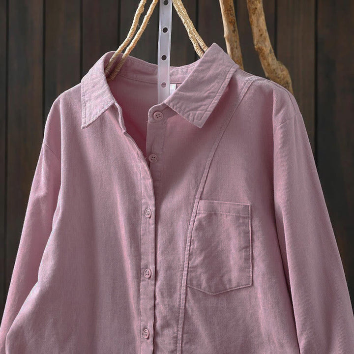 Buddha Stones Fall 無地 ボタンダウン 装飾ポケット スタンドカラー 長袖 レディース コットンシャツ - image 21