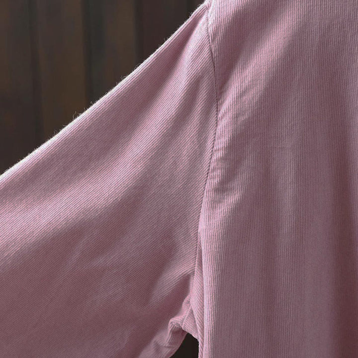 Buddha Stones Fall 無地 ボタンダウン 装飾ポケット スタンドカラー 長袖 レディース コットンシャツ - image 26