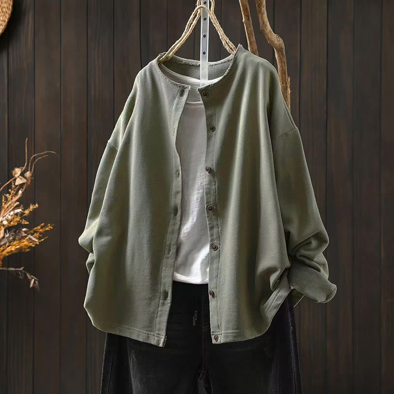 Buddha Stones秋冬 無地 ボタンダウン クルーネック 長袖 レディース コットンシャツ - ダークシーグリーン - US4-8/10、 UK/AU8-12/14、 EU36-40/42 (F) - image 22