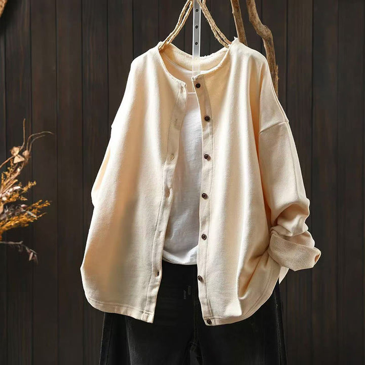 Buddha Stones秋冬 無地 ボタンダウン クルーネック 長袖 レディース コットンシャツ - ベージュ - US4-8/10、 UK/AU8-12/14、 EU36-40/42 (F) - image 20