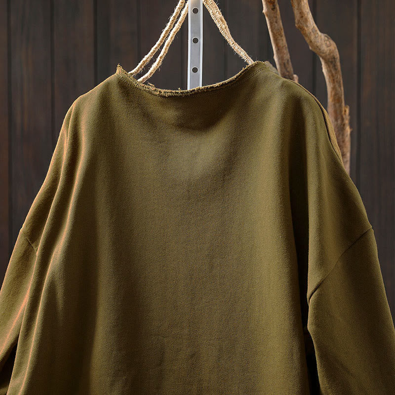 Buddha Stones秋冬 無地 ボタンダウン クルーネック 長袖 レディース コットンシャツ - image 7