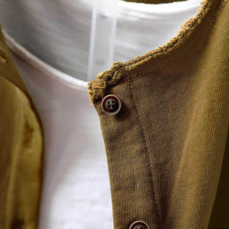 Buddha Stones秋冬 無地 ボタンダウン クルーネック 長袖 レディース コットンシャツ - image 14