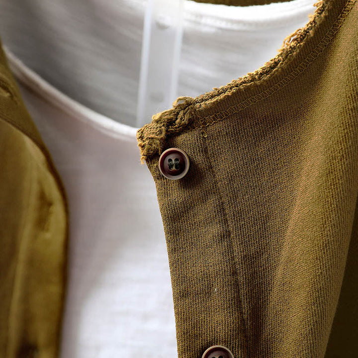 Buddha Stones秋冬 無地 ボタンダウン クルーネック 長袖 レディース コットンシャツ - image 14