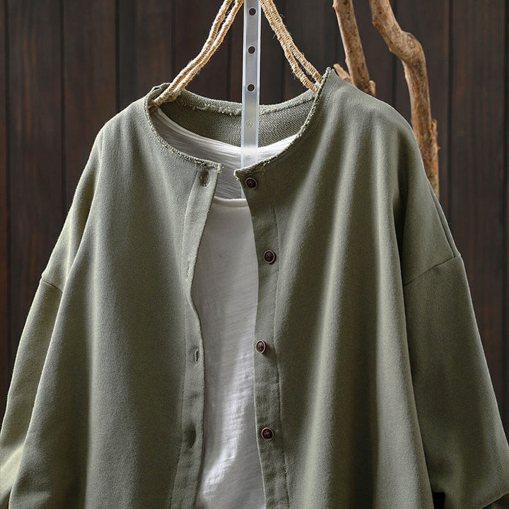 Buddha Stones秋冬 無地 ボタンダウン クルーネック 長袖 レディース コットンシャツ - image 23