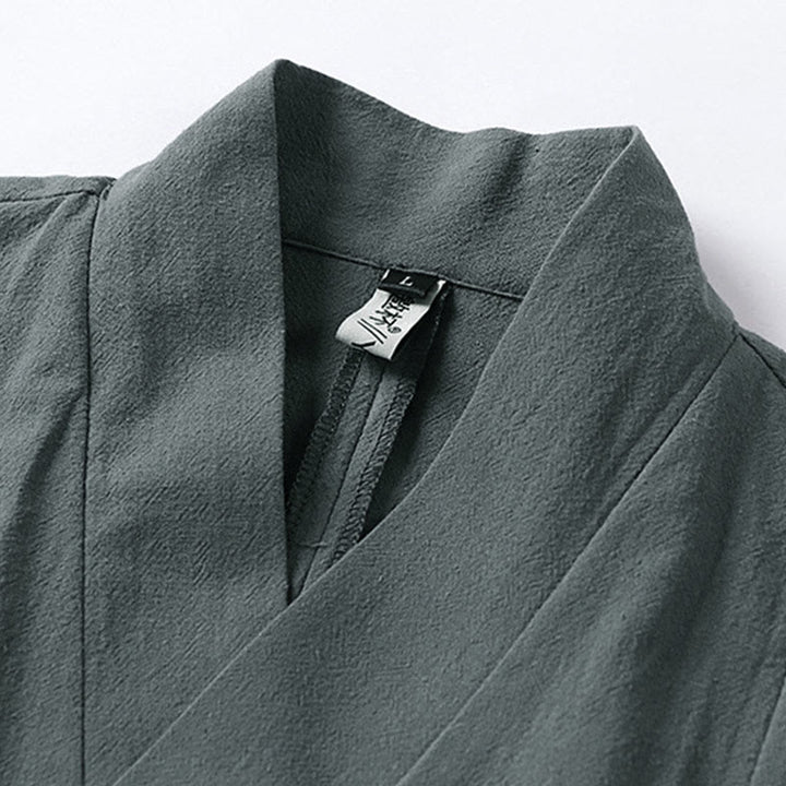 Buddha Stones無地 ワンチャイニーズフロッグボタンジャケット コットンリネン メンズ 半袖着物 - image 3