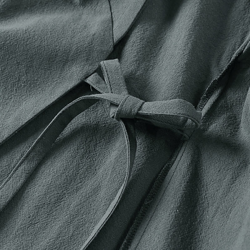 Buddha Stones無地 ワンチャイニーズフロッグボタンジャケット コットンリネン メンズ 半袖着物 - image 5