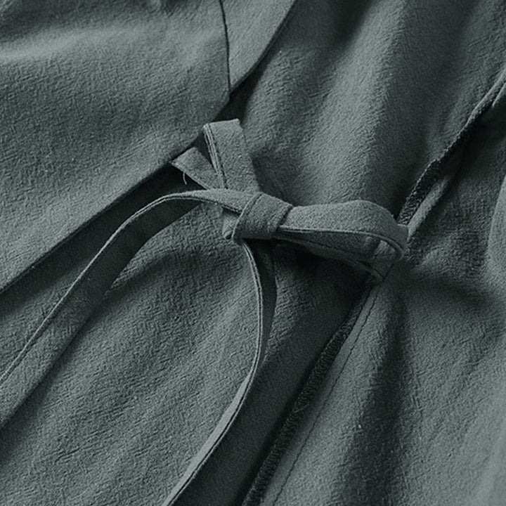 Buddha Stones無地 ワンチャイニーズフロッグボタンジャケット コットンリネン メンズ 半袖着物 - image 5