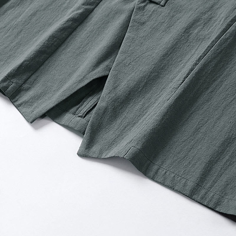 Buddha Stones無地 ワンチャイニーズフロッグボタンジャケット コットンリネン メンズ 半袖着物 - image 6