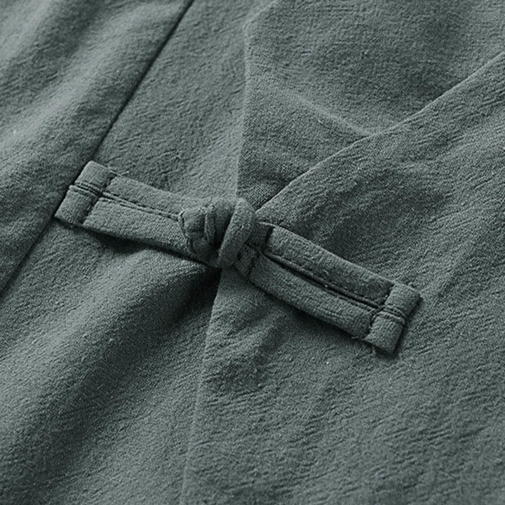 Buddha Stones無地 ワンチャイニーズフロッグボタンジャケット コットンリネン メンズ 半袖着物 - image 4