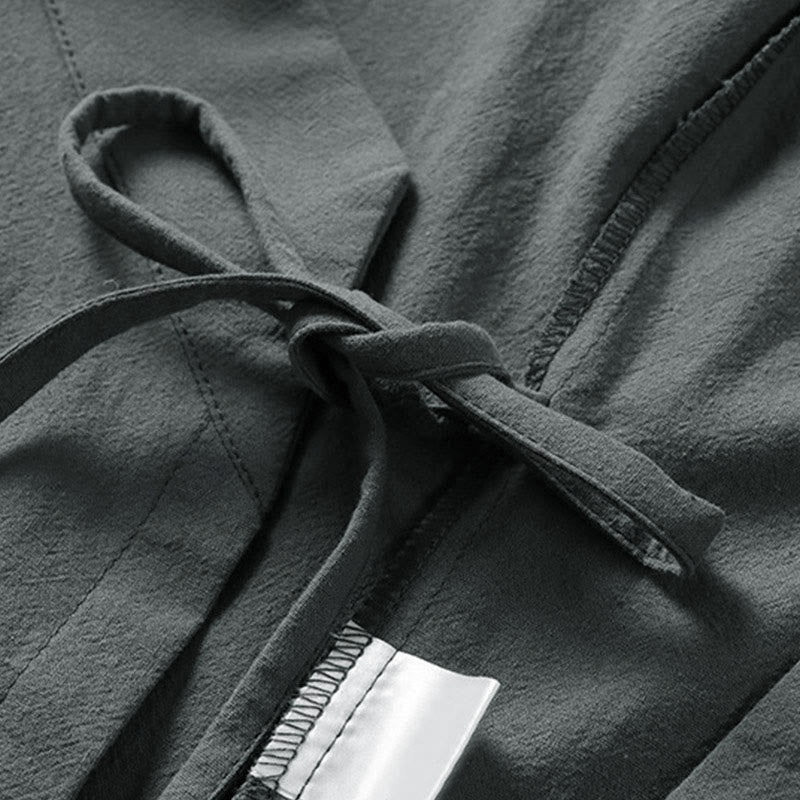 Buddha Stones無地 レースアップ コットンリネン メンズ 七分袖 着物 - image 3