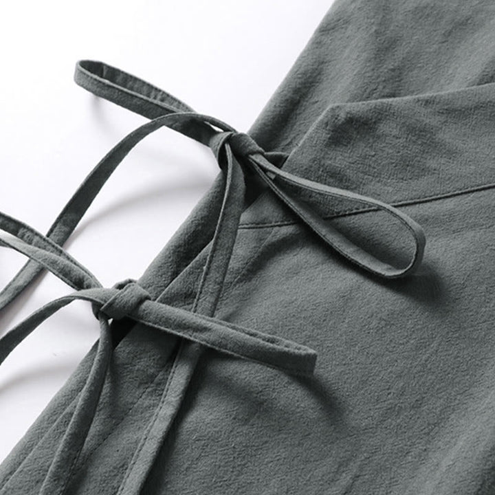 Buddha Stones無地 レースアップ コットンリネン メンズ 七分袖 着物 - image 4