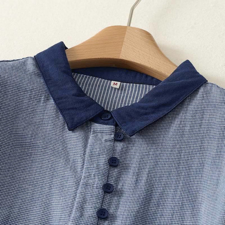 Buddha Stones秋冬 ブルーストライプ カラーブロッキング スタンドカラー ボタンダウンデザイン レディース 長袖シャツ - image 2