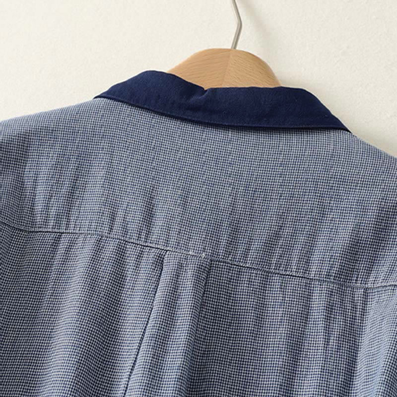 Buddha Stones秋冬 ブルーストライプ カラーブロッキング スタンドカラー ボタンダウンデザイン レディース 長袖シャツ - image 3