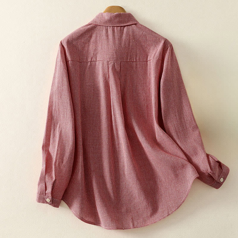 Buddha Stones秋 猫 子猫 刺繍 チェック柄 スタンドカラー ボタンダウンデザイン レディース 長袖シャツ - image 6