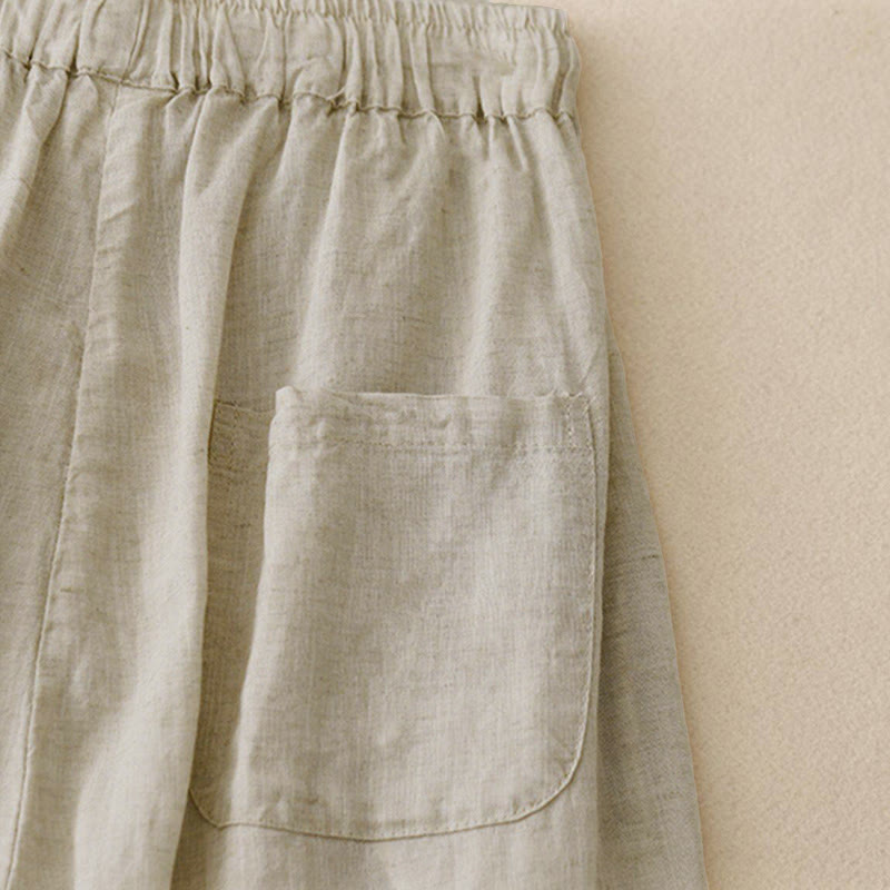 Buddha Stones夏用 伸縮性ウエスト コットン レディース カプリ クロップド丈 ハーレムパンツ ポケット付き - image 5